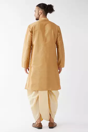 Solid Kurta And Embroidered Traditional Dhoti Set