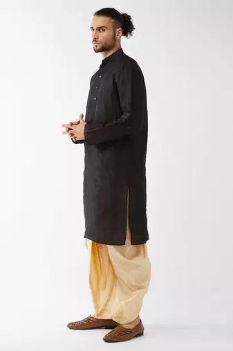 Solid Kurta And Embroidered Traditional Dhoti Set