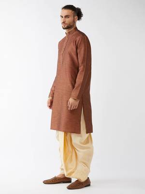 Maroon And Gold Silk Blend Kurta And Dhoti Set 2