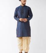 Blue And Gold Silk Blend Kurta And Dhoti Set
