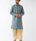 Aqua Blue And Gold Silk Blend Kurta And Dhoti Set