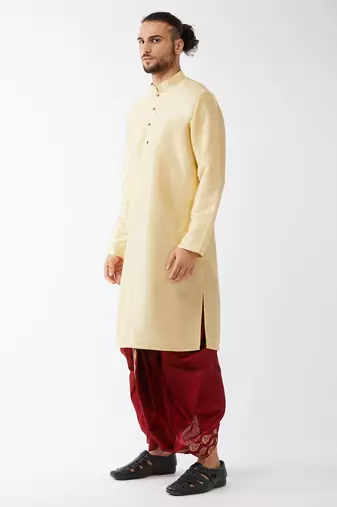 Men'S Solid Kurta And Embroidered Traditional Dhoti Set