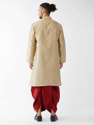 Men'S Beige And Maroon Silk Blend Kurta And Dhoti Set 3
