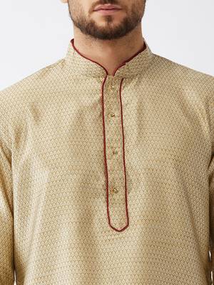 Men'S Beige And Maroon Silk Blend Kurta And Dhoti Set 4