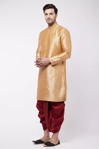 Rose Gold Silk Blend Kurta And Dhoti Set