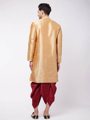 Rose Gold Silk Blend Kurta And Dhoti Set 3