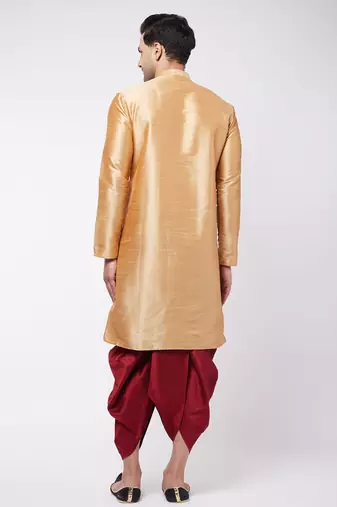Rose Gold Silk Blend Kurta And Dhoti Set