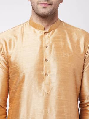 Rose Gold Silk Blend Kurta And Dhoti Set 4