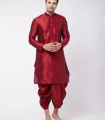  maroon silk blend kurta and dhoti set