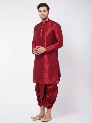  maroon silk blend kurta and dhoti set 2