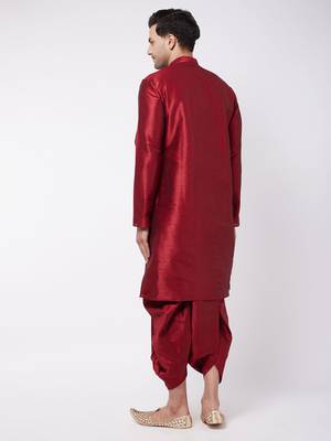  maroon silk blend kurta and dhoti set 3