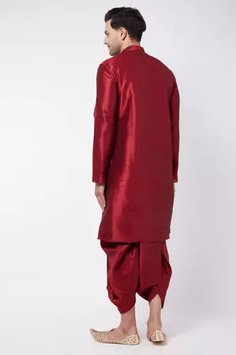  maroon silk blend kurta and dhoti set