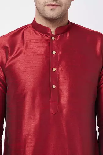  maroon silk blend kurta and dhoti set