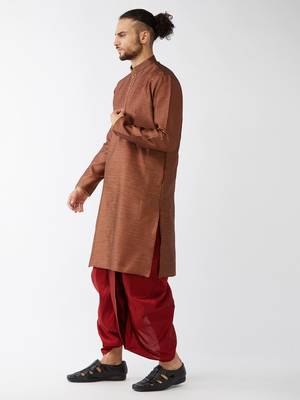  maroon silk blend kurta and dhoti set 2