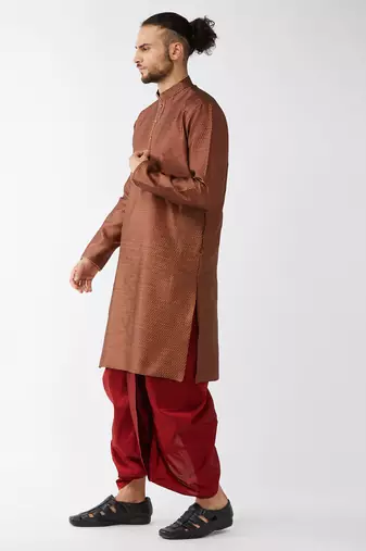  maroon silk blend kurta and dhoti set