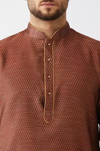  maroon silk blend kurta and dhoti set