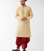  beige and maroon silk blend kurta and dhoti set