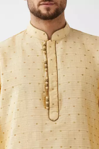  beige and maroon silk blend kurta and dhoti set