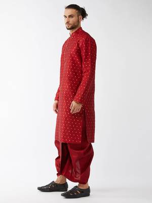  maroon silk blend kurta and dhoti set 2