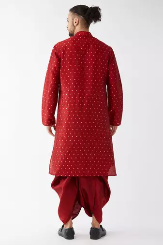  maroon silk blend kurta and dhoti set