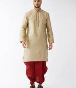  beige and maroon silk blend kurta and dhoti set
