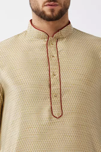  beige and maroon silk blend kurta and dhoti set