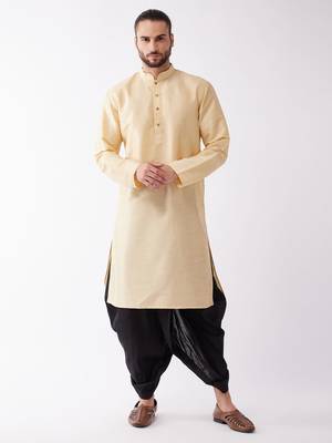Gold Silk Blend Kurta And Dhoti Set 1