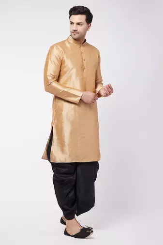 Rose Gold Silk Blend Kurta And Dhoti Set