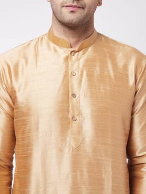 Rose Gold Silk Blend Kurta And Dhoti Set 4
