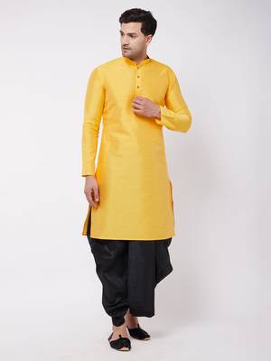 Yellow Silk Blend Kurta And Dhoti Set 1