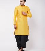 Yellow Silk Blend Kurta And Dhoti Set