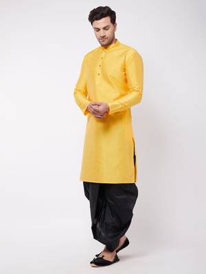 Yellow Silk Blend Kurta And Dhoti Set 2
