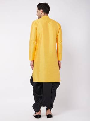 Yellow Silk Blend Kurta And Dhoti Set 3