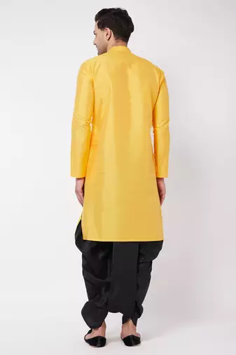 Yellow Silk Blend Kurta And Dhoti Set