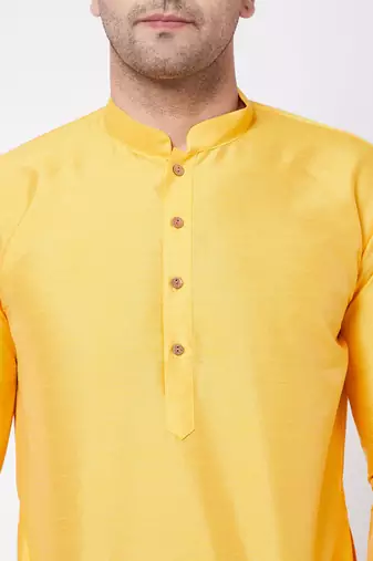 Yellow Silk Blend Kurta And Dhoti Set