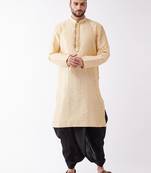 Beige And Black Silk Blend Kurta And Dhoti Set