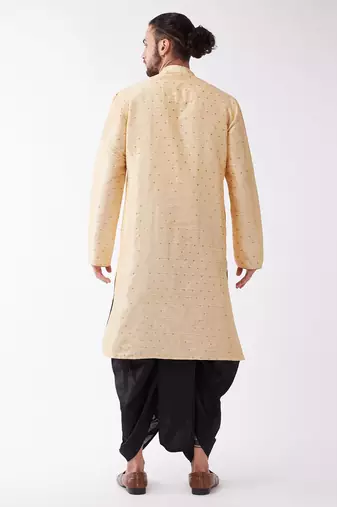 Beige And Black Silk Blend Kurta And Dhoti Set