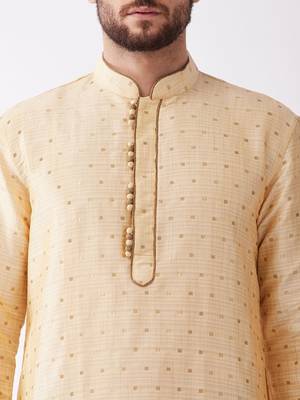 Beige And Black Silk Blend Kurta And Dhoti Set 4