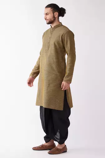 Black Silk Blend Kurta And Dhoti Set