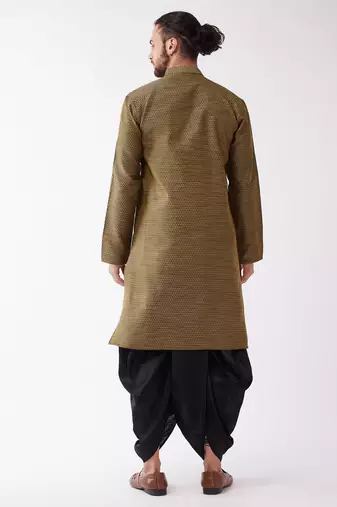 Black Silk Blend Kurta And Dhoti Set