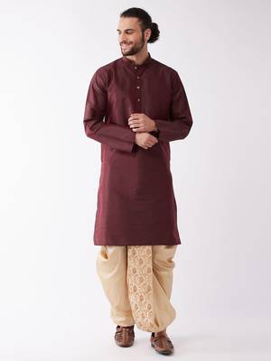 Solid Kurta And Embroidered Traditional Dhoti Set 1