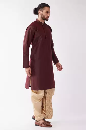 Solid Kurta And Embroidered Traditional Dhoti Set