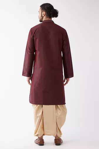 Solid Kurta And Embroidered Traditional Dhoti Set