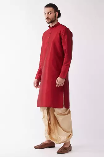 Solid Kurta And Embroidered Traditional Dhoti Set
