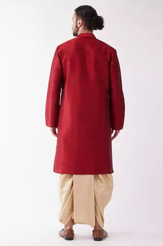 Solid Kurta And Embroidered Traditional Dhoti Set