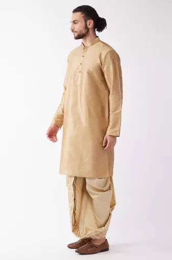 Solid Kurta And Embroidered Traditional Dhoti Set