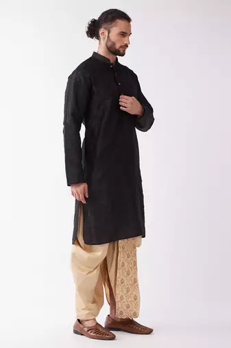 Solid Kurta And Embroidered Traditional Dhoti Set