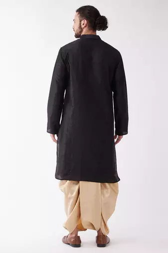 Solid Kurta And Embroidered Traditional Dhoti Set