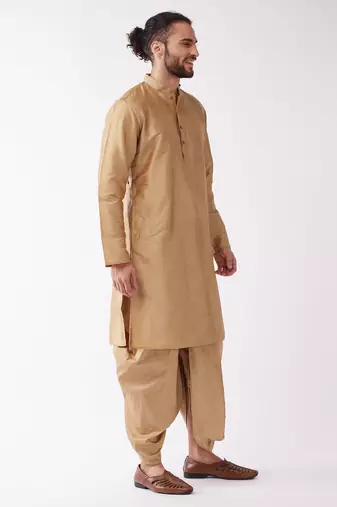 Rose Gold Silk Blend Kurta And Dhoti Set