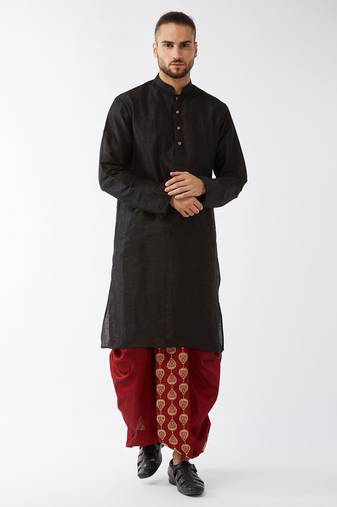 Men'S Solid Kurta And Embroidered Traditional Dhoti Set